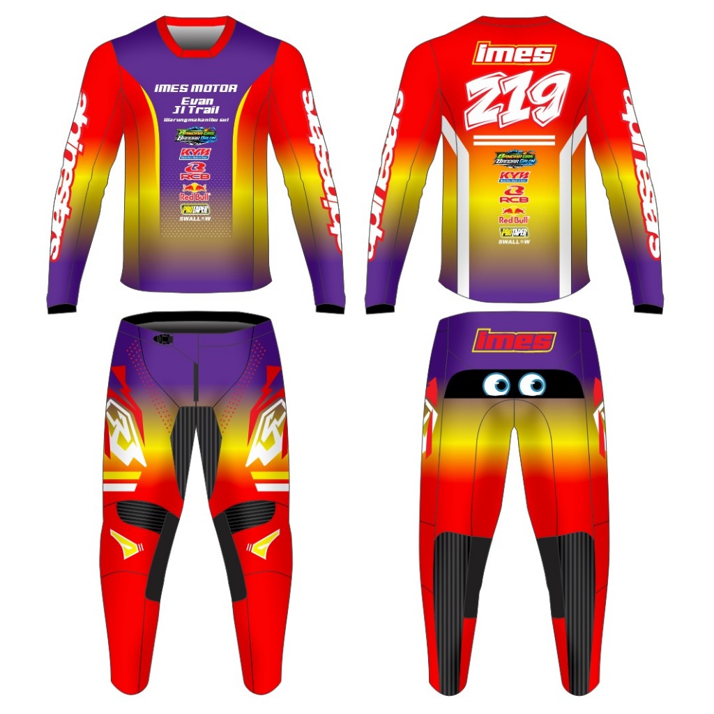 BAJU JERSEY SET BALAP RACING TRAIL MOTORCROSS CUSTOM NAMA DAN NO PUNGGUNG