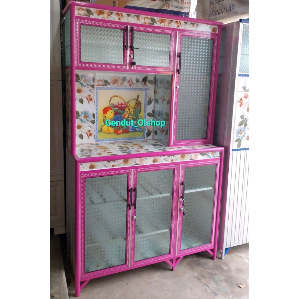 (Khusus Wilayah Kota Palembang) Rak Piring 3pintu 4keramik,Lemari Piring 3pintu 4keramik, Lemari dap