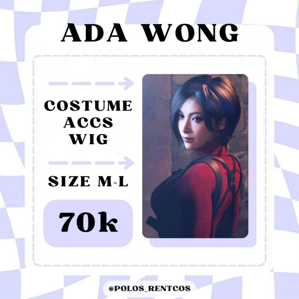 Sewa kostum Ada Wong Resident Evil ,Cosplay Ada Wong Costume - Ada wong wig