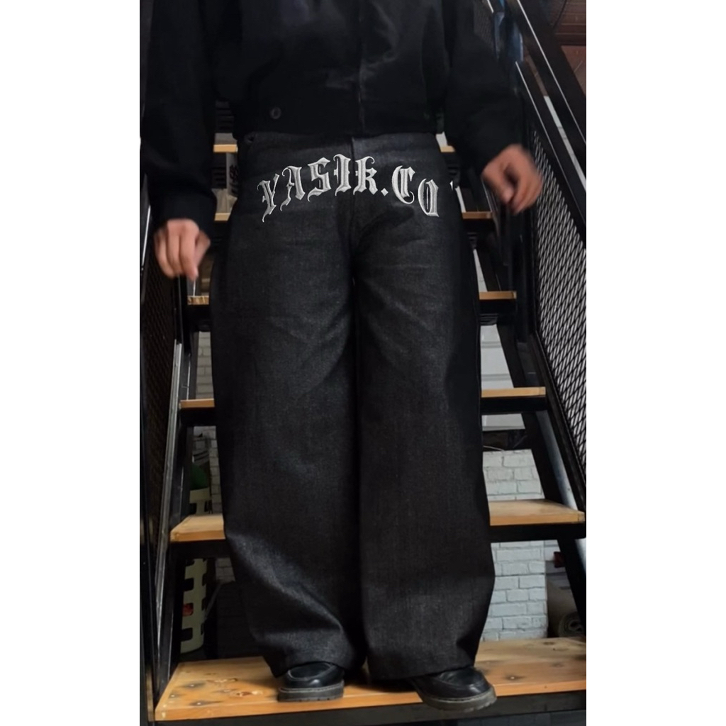 BAGGY DENIM WIDE LEG ARCH GOTHIC YASIK.CO EMBROIDERY