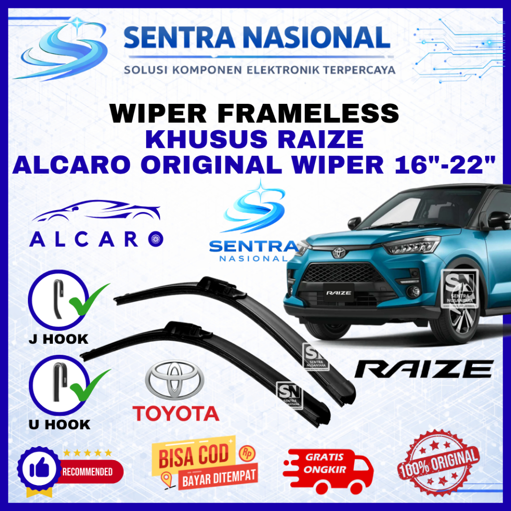 Wiper Mobil Toyota Raize Merk ALCARO ORIGINAL | Wiper Kaca Mobil Raize Model Frameless Premium | WIP