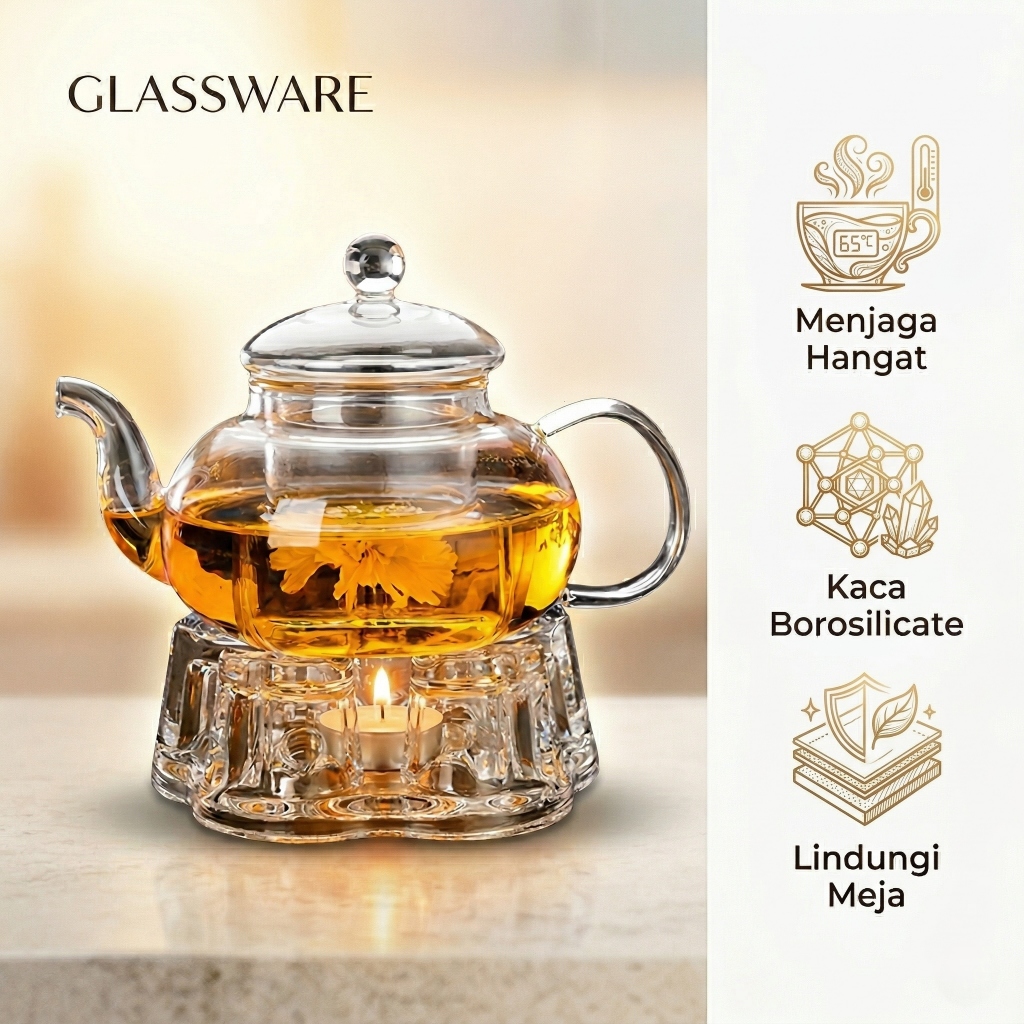 Tatakan Pemanas Teko Teh Kopi Minuman Kaca Bening Tebal Tahan Panas Lilin Estetik Aman Meja 14cm