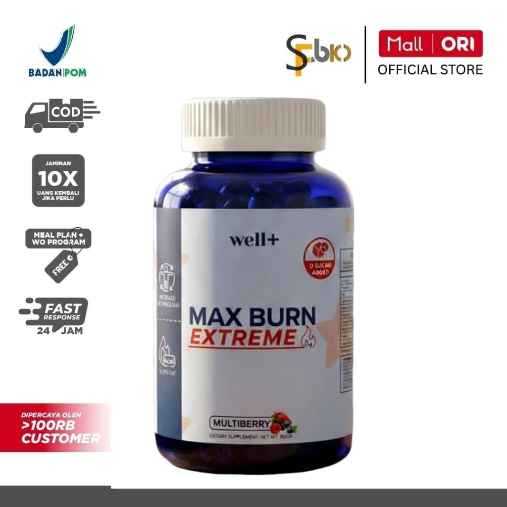 Well+ Max Burn Extreme Gummies 60's Multiberry Suplemen Diet Fat Burner Metabolisme