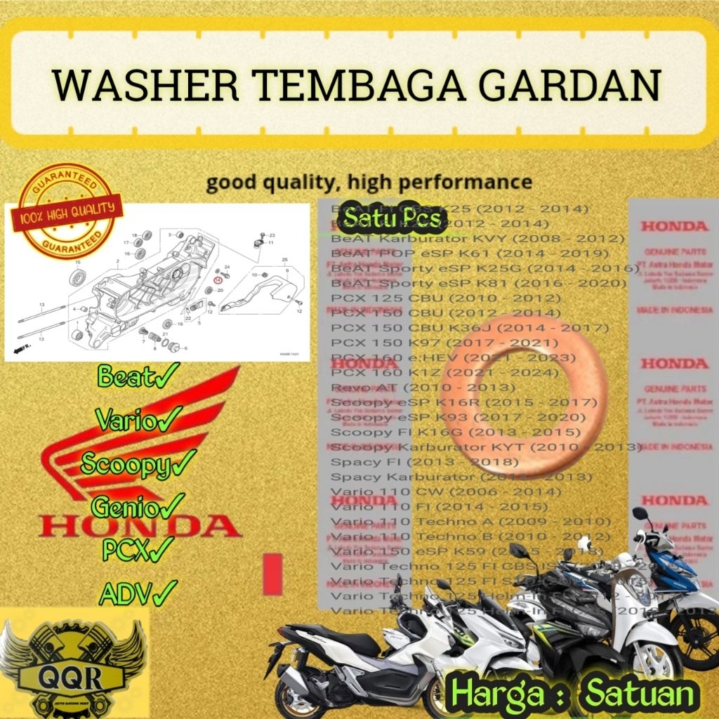 Ring Washer Tembaga Tebal Baud Gardan HONDA Beat, Vario, Scoopy, Spacy, Genio, PCX, ADV