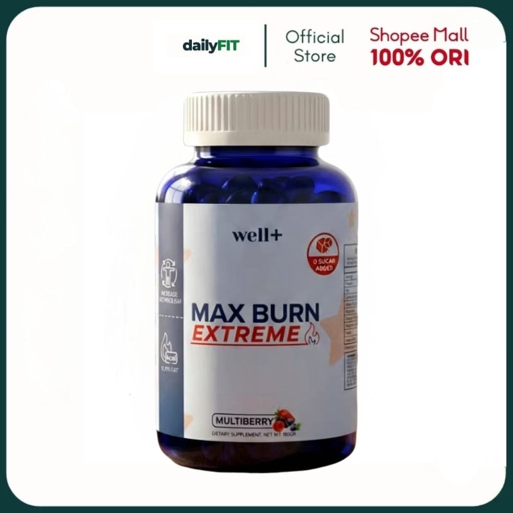 Well+ Max Burn Extreme Gummies 60's Multiberry Suplemen Diet Fat Burner Metabolisme