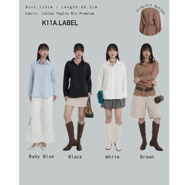 Kemeja Wanita Adem fit body casual, dengan bahan catton poplin mix yang halus, ringan dan nyaman