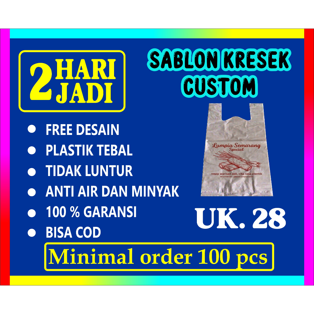 SABLON KANTONG PLASTIK  KRESEK UKURAN 28 X 48 , CUSTOM SABLON KRESEK TEBAL 0.03 MICRON