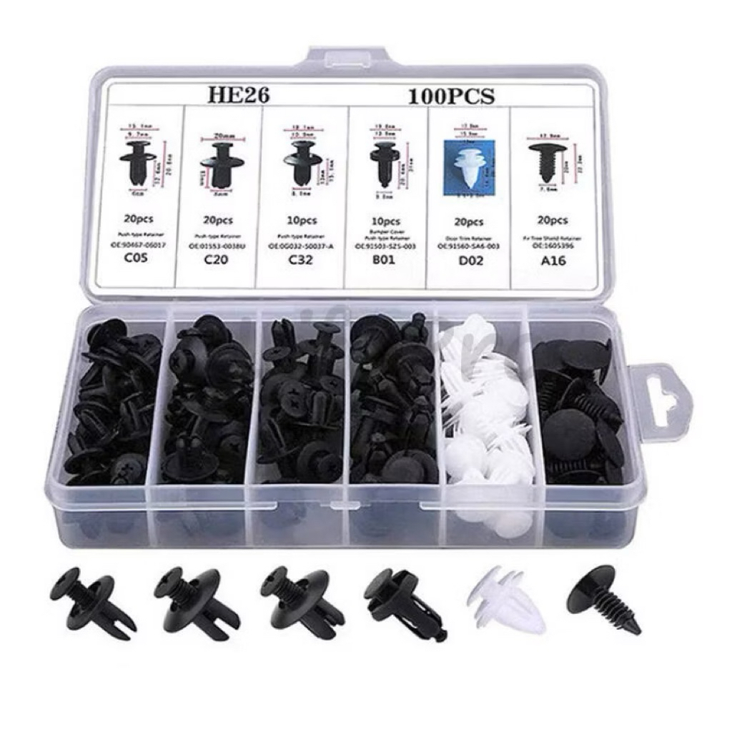 HYC 100Pcs Baut Rivet Mobil / Universal Klip Bumper Baut Body Plastik Mobil/ Universal Mobil Baut Pl