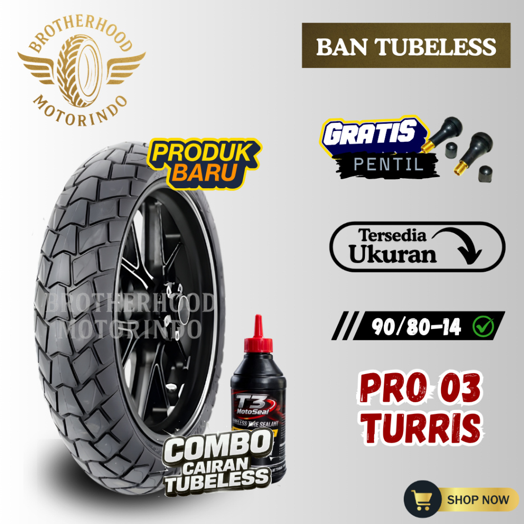 BAN ASCENDO PRO03 TURRIS RING 14 TUBLES ( 90/80-14 ) BAN TUBELESS / BAN RING 14 / BAN MATIC / DUAL P
