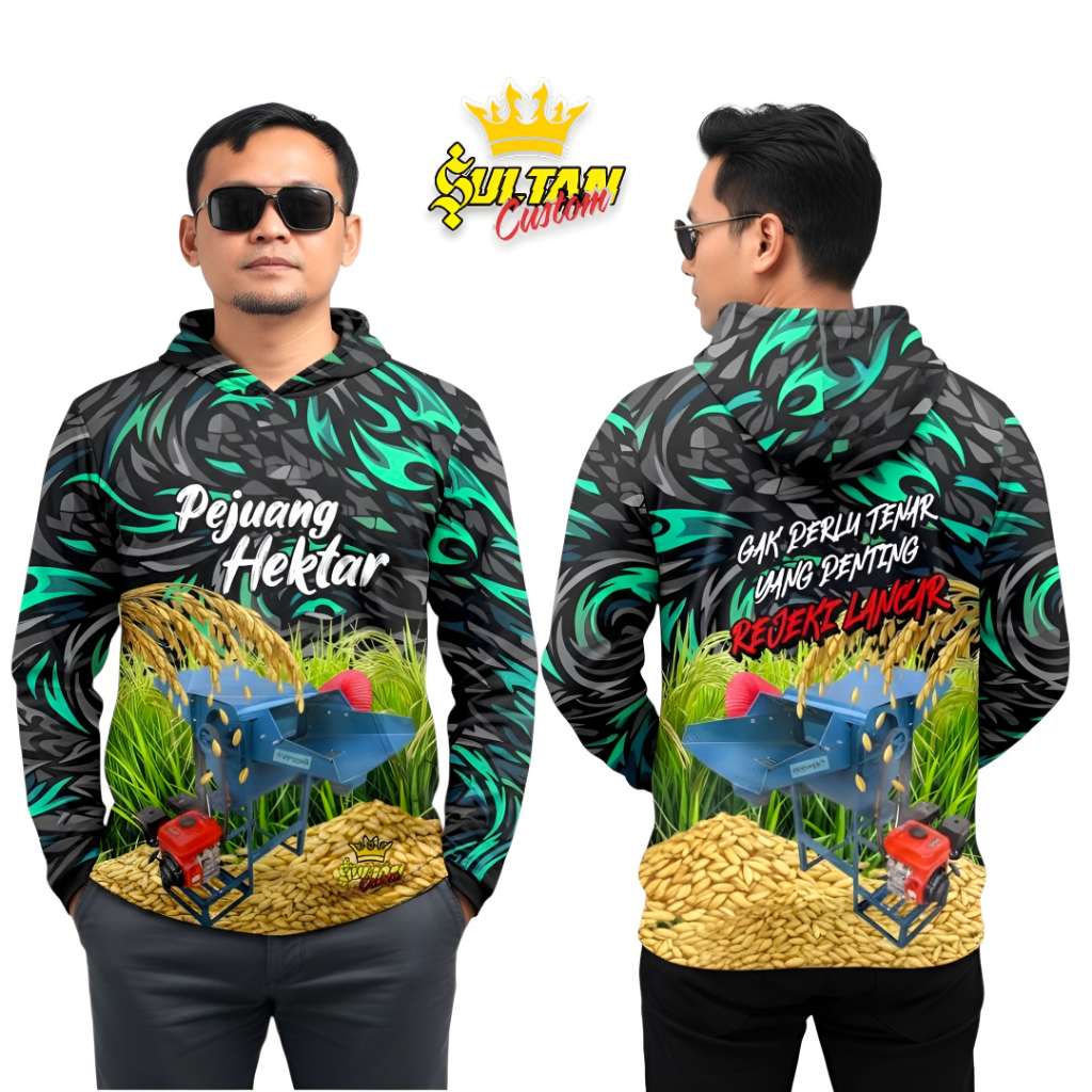 Jersey Petani Perontok Padi Lengan Panjang Hoodie Full Printing Adem Nyaman Anti Panas
