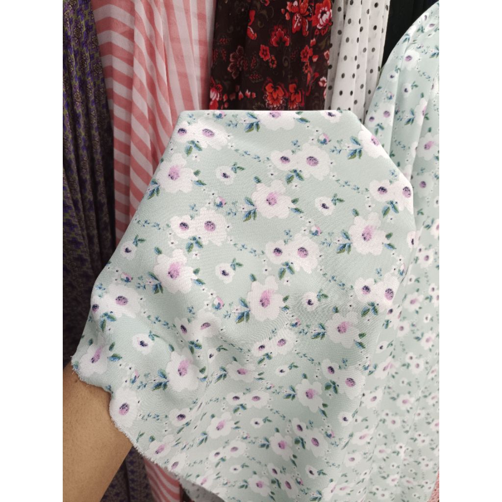 KAIN BAHAN WOLFIS SUPER FLOW MOTIF CANTIK BUNGA KECIL ELG