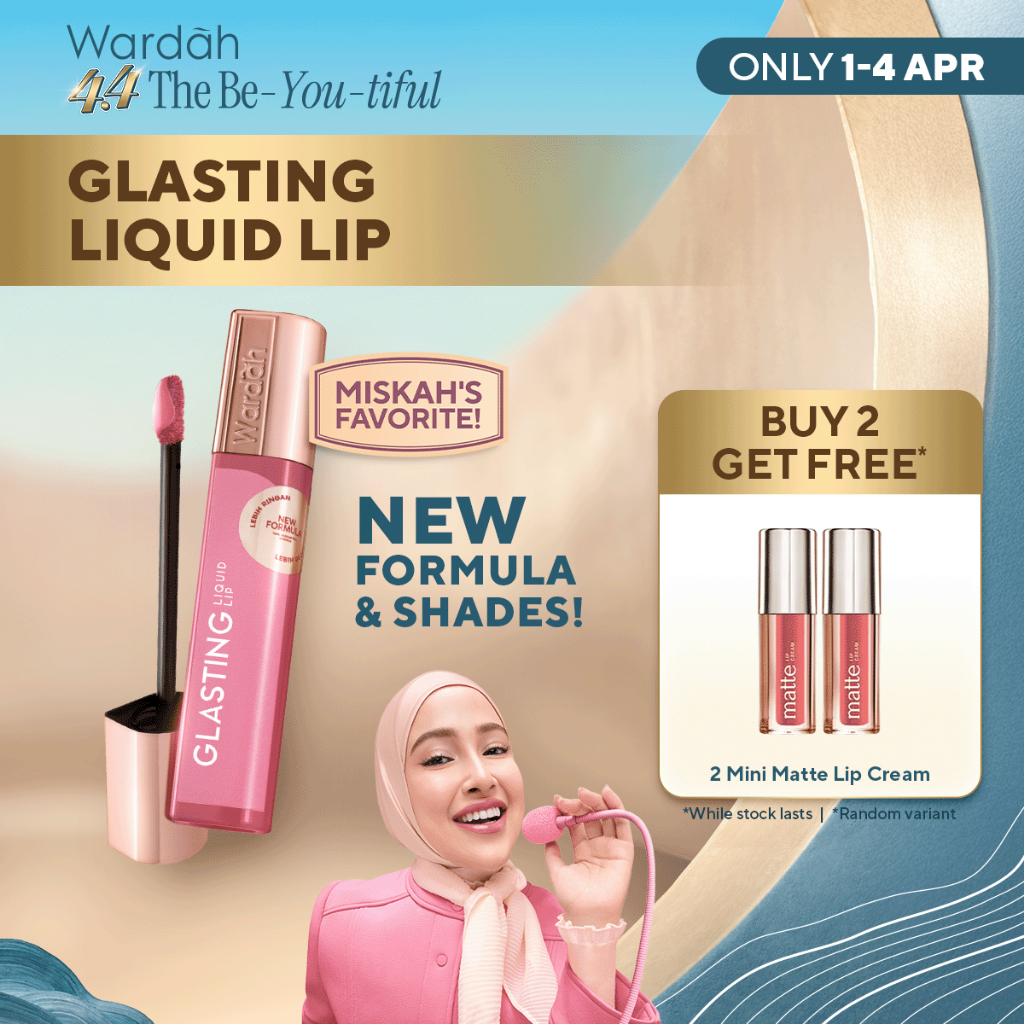 WARDAH Lip Cream Glossy Glasting Liquid Lip - Hi-Pigmented Glass Color, Ringan, Tidak Lengket, Trans