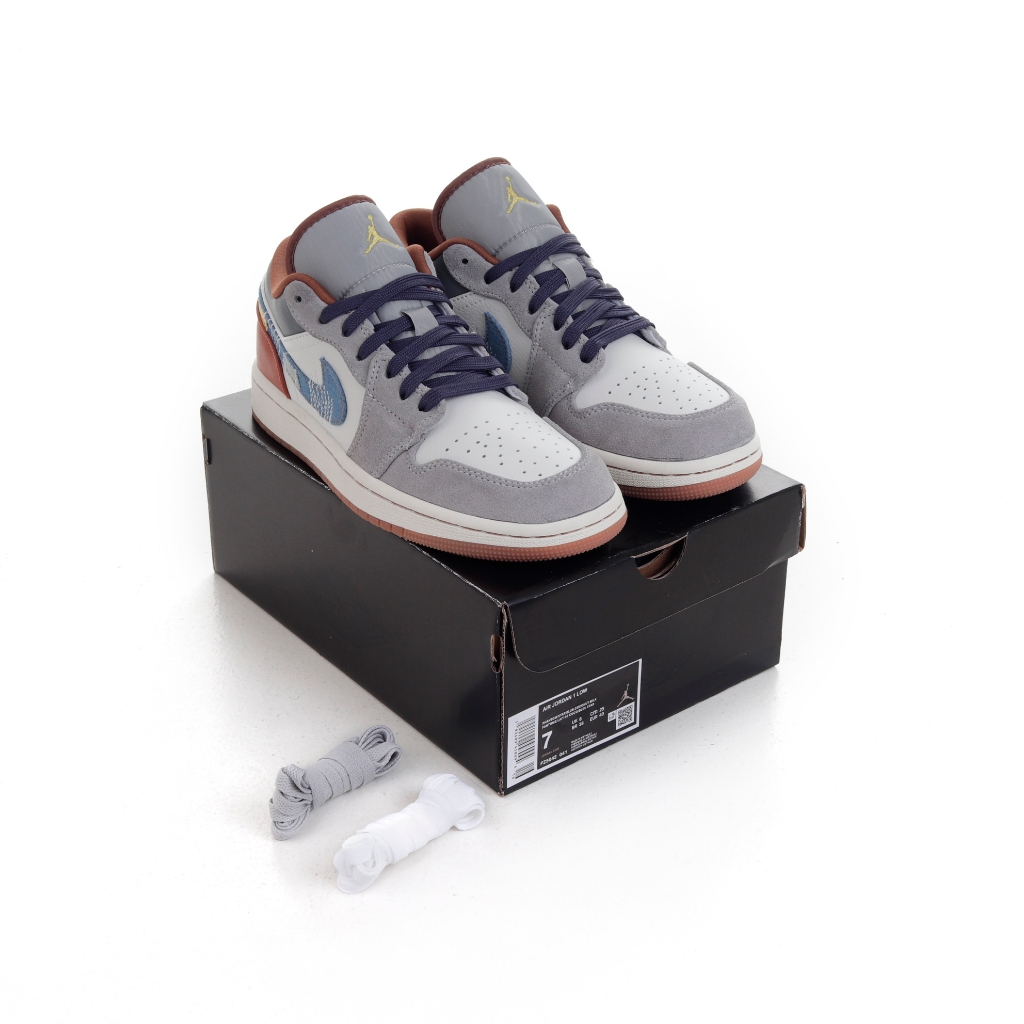 (VLTAVN) Sepatu Sneakers Nike Air Jordan 1 Low SE Phantom Denim Swoosh