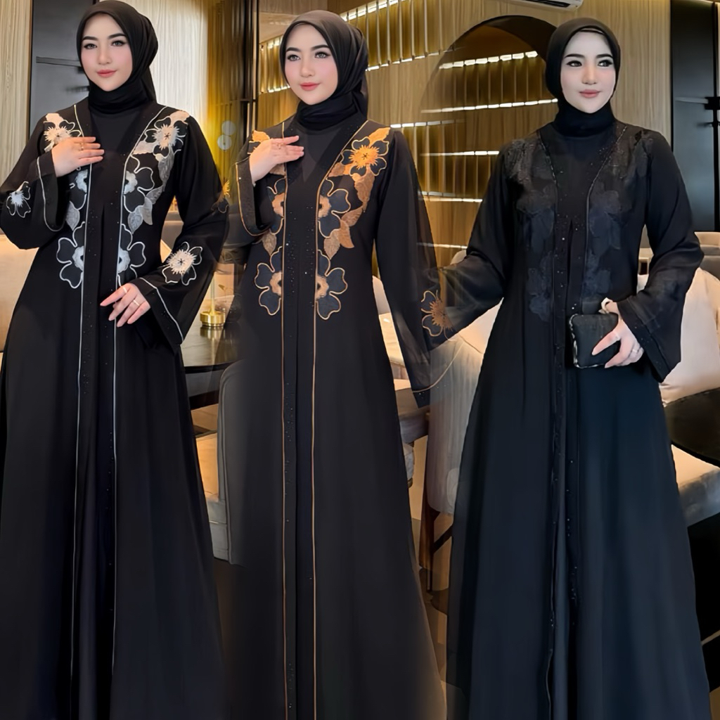 NEW GAMIS ABAYA TURKEY HITAM BORDIR SARI INDIA MEWAH ELEGAN TERBARU