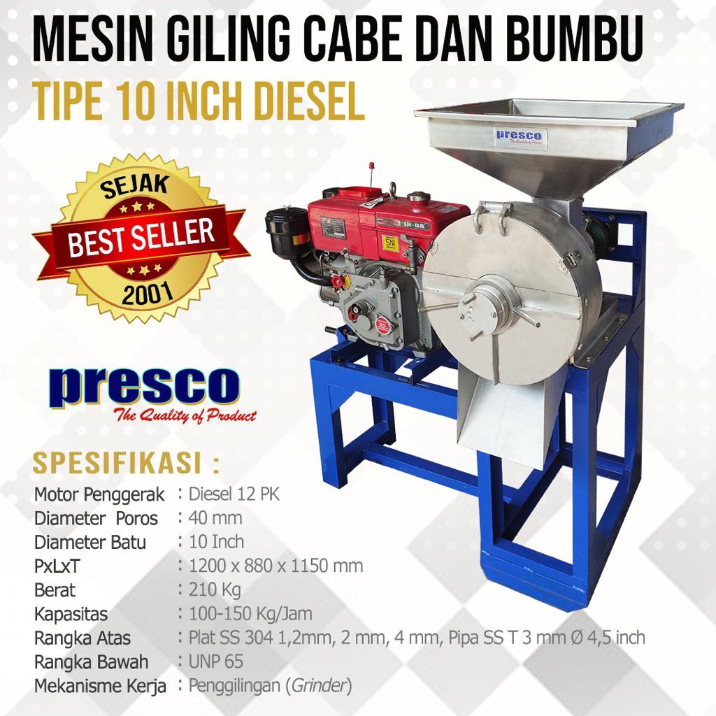 Mesin Giling Cabe dan Bumbu Type 10 Inc Presco