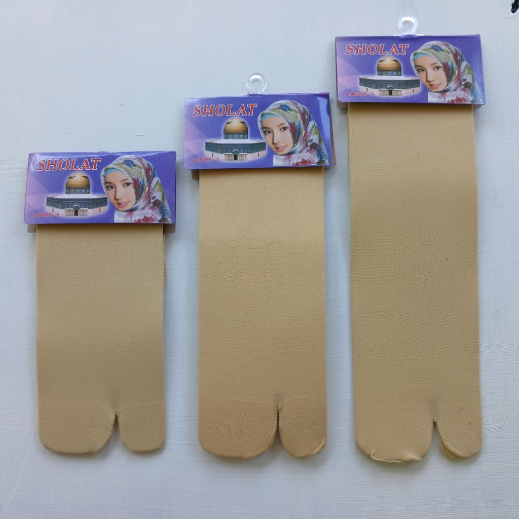 Kaos Kaki Stoking Wanita Muslimah Polos Krem Panjang Sedang dan Pendek Warna Krem Tipis Jempol