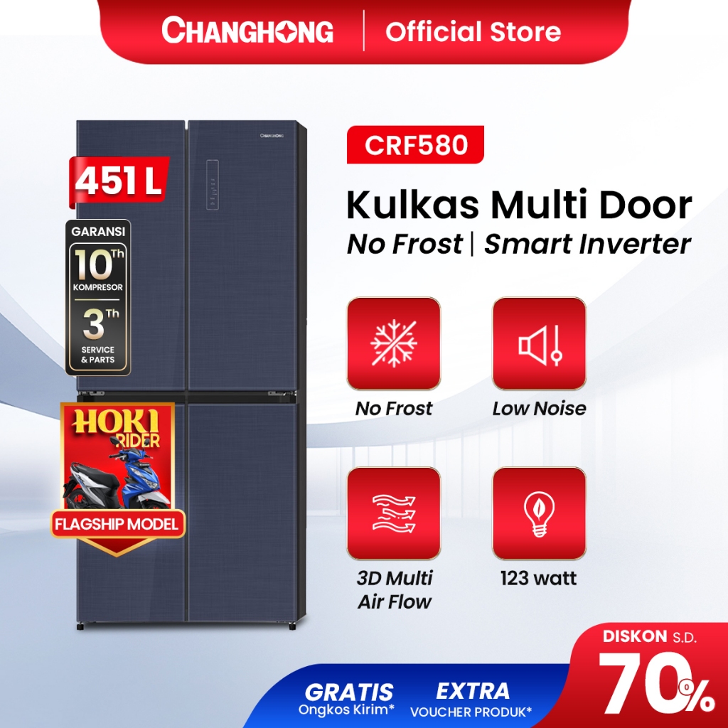Kulkas Changhong CRF580 Side by Side 4 Pintu Inverter No Frost