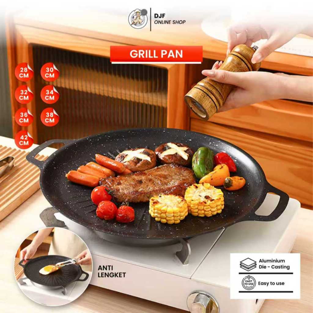 Panggangan BBQ Korea Grill Pan Anti Lengket Serbaguna Untuk Kompor Gas dan Induksi ukuran 28-38cm