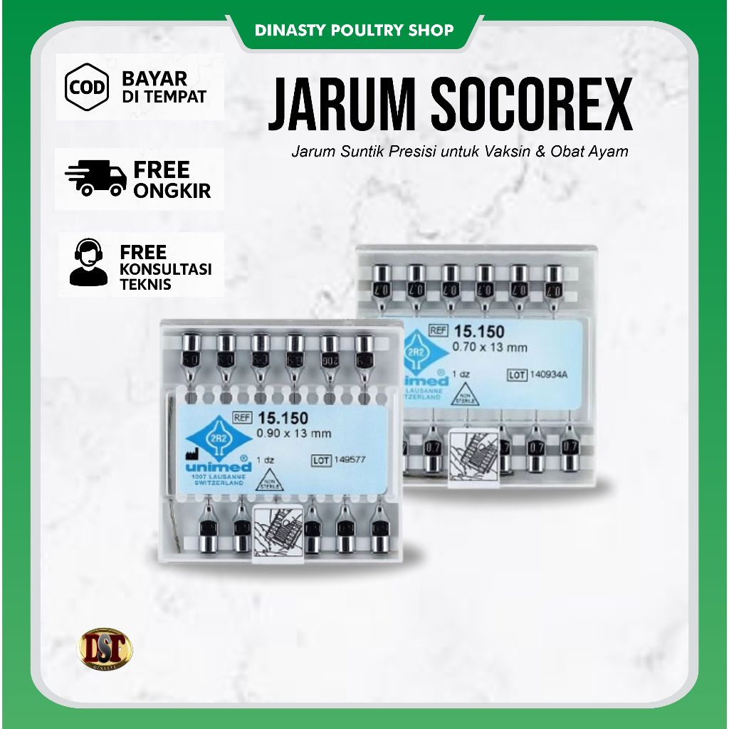 Jarum Socorex Unimed 0.70 x 13 mm 0.90 x 13 mm Jarum Suntik Vaksin Ayam