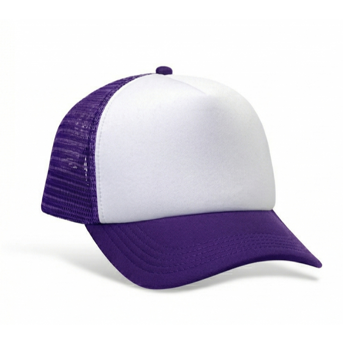 Topi Polos Model Trucker Hat Warna Ungu Putih