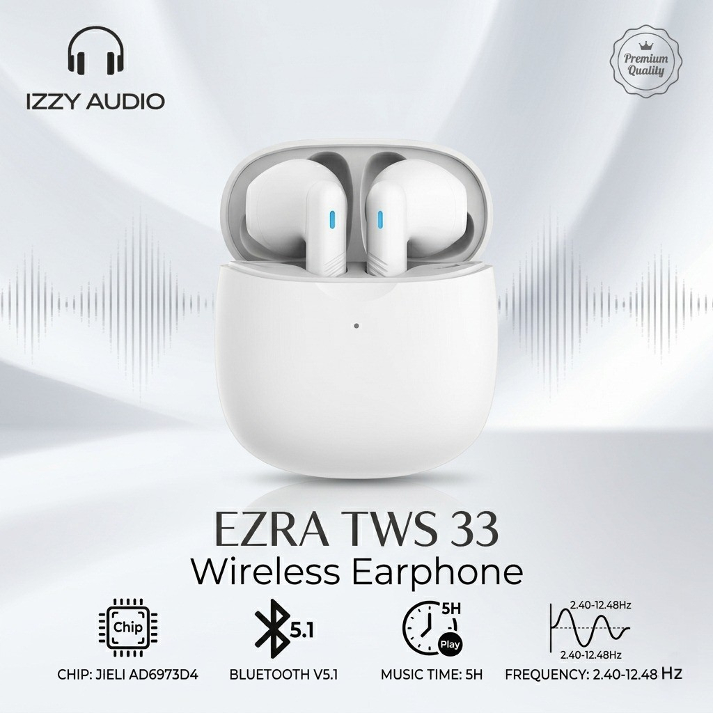 IZZYx  EZRA TWS 33 Earphone bluetooth  Earphone Nirkabel Headset Bluetooth 5.3 earphones BT Handset 