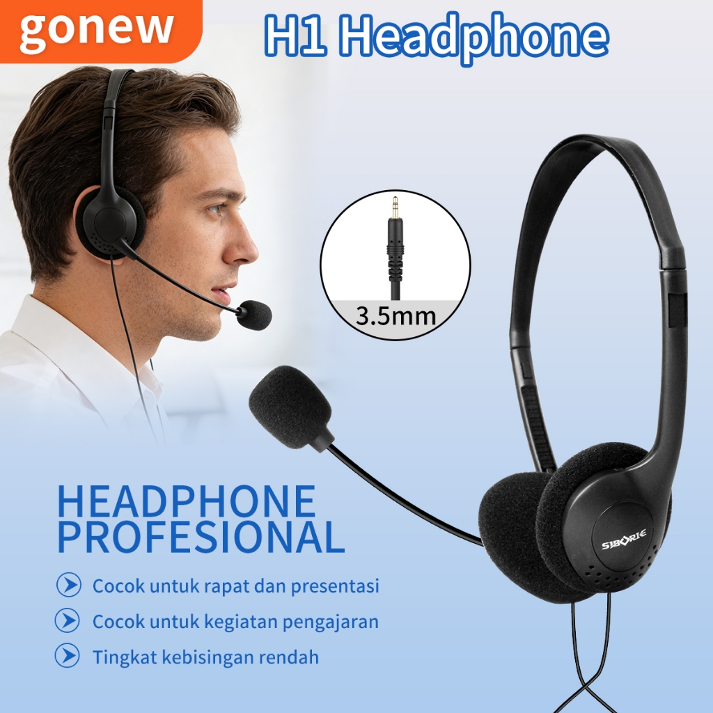 Gonew H1 Headset Gaming Headset dengan Mikrofon Kabel Jack 3,5 MM Tersedia untuk Kartu Suara Pengiri