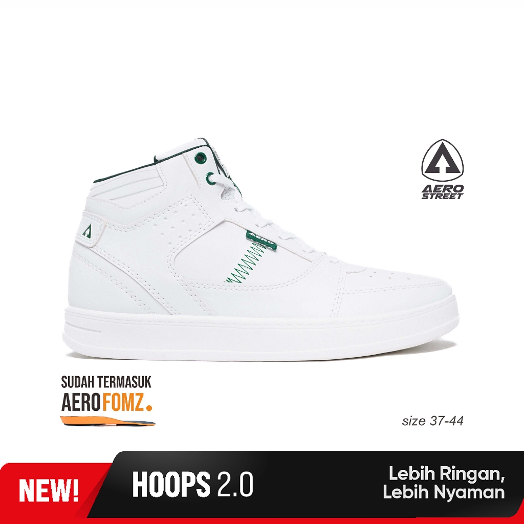 Aerostreet 37-44 Hoops High 2.0 Putih Putih Hijau Tua - Sepatu Sneakers Casual