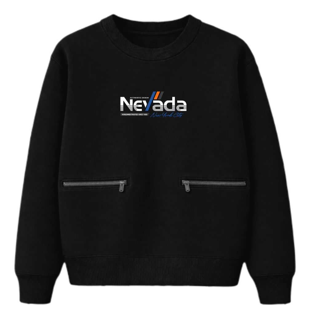 Sweater Crewneck Pria Wanita Premium – Saku Resleting Depan Casual Streetwear