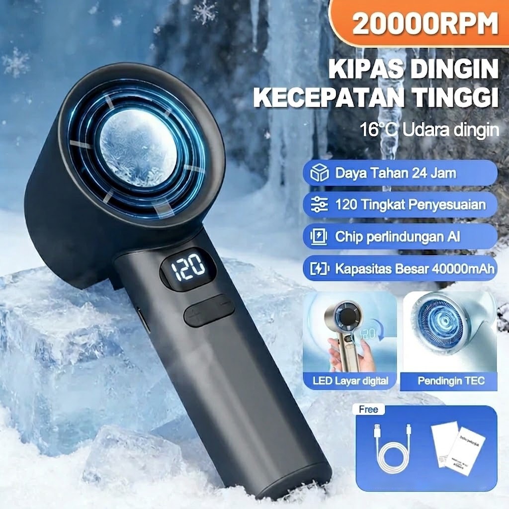 Kipas Angin Mini Portable 20000mAh Tahan Lama Kipas Tangan Angin Kencang 120 Gear Digital Display Ca