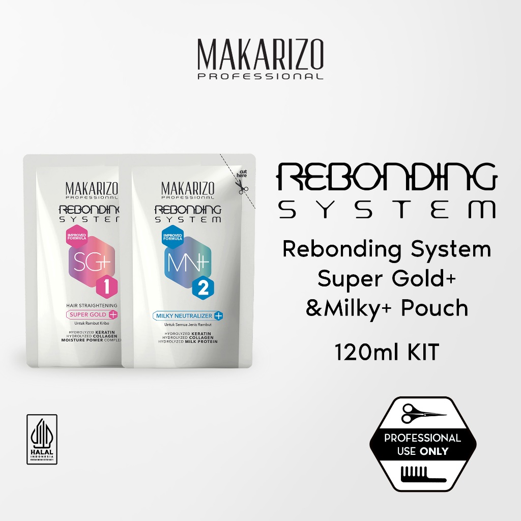Makarizo Professional Rebonding System Kit (Step 1+Step 2) Super Gold 125 mL