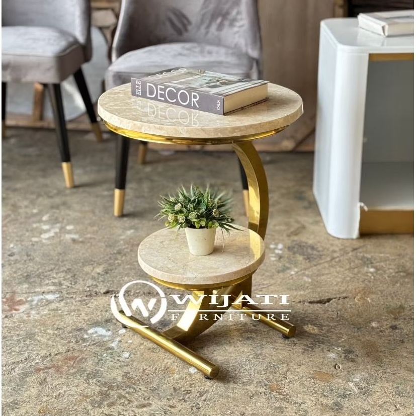 Meja Sudut Marmer Meja Pojok Marmer Side Table Stainless Gold