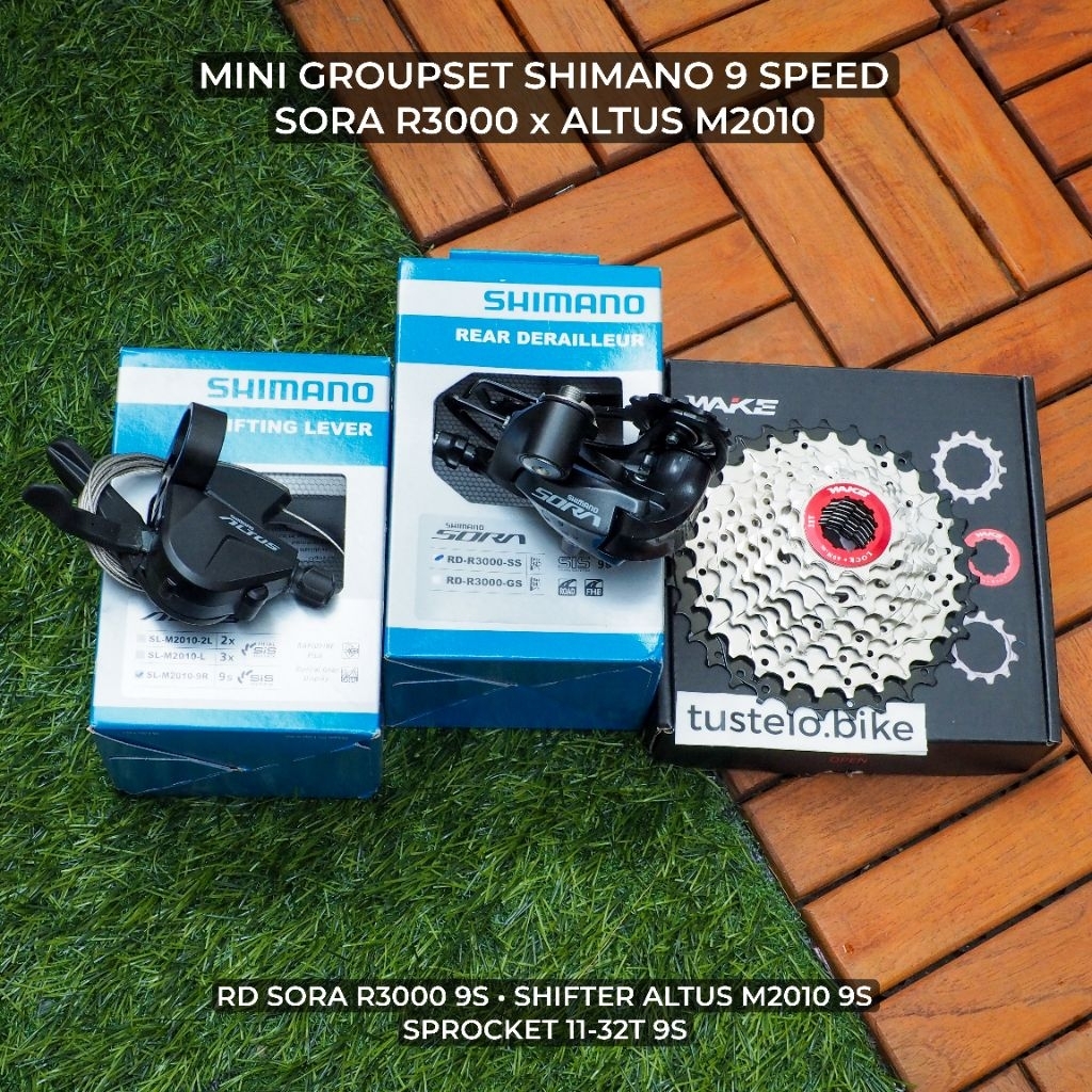 Mini Groupset Shimano RD Sora 9 Speed Shifter Altus Sprocket 11-32T Sepeda Seli Commuter Hybrid