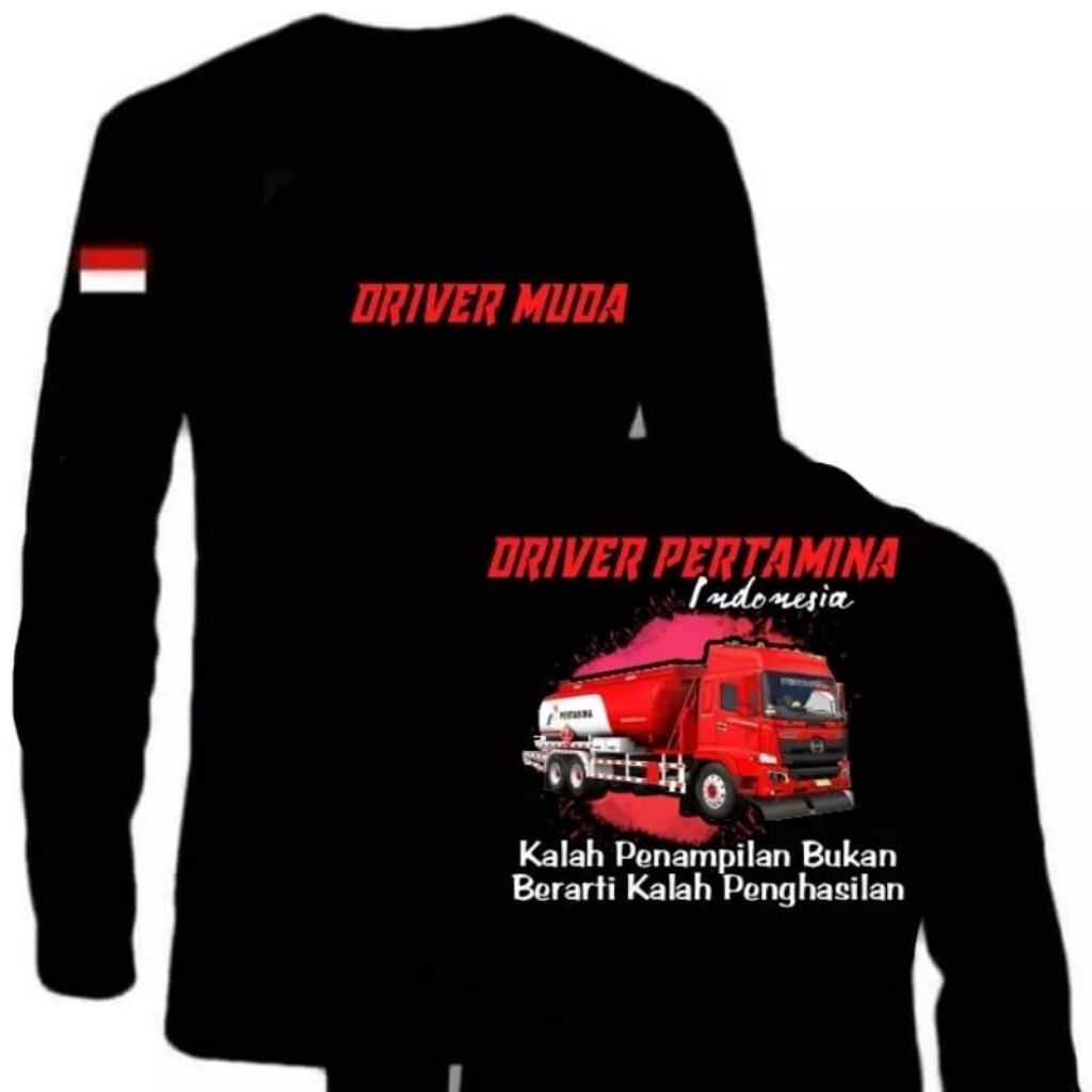 KAOS LENGAN PANJANG, DRIVER MUDA, DRIVER PERTAMINA,WARNA GAMBAR MERAH PUTIH