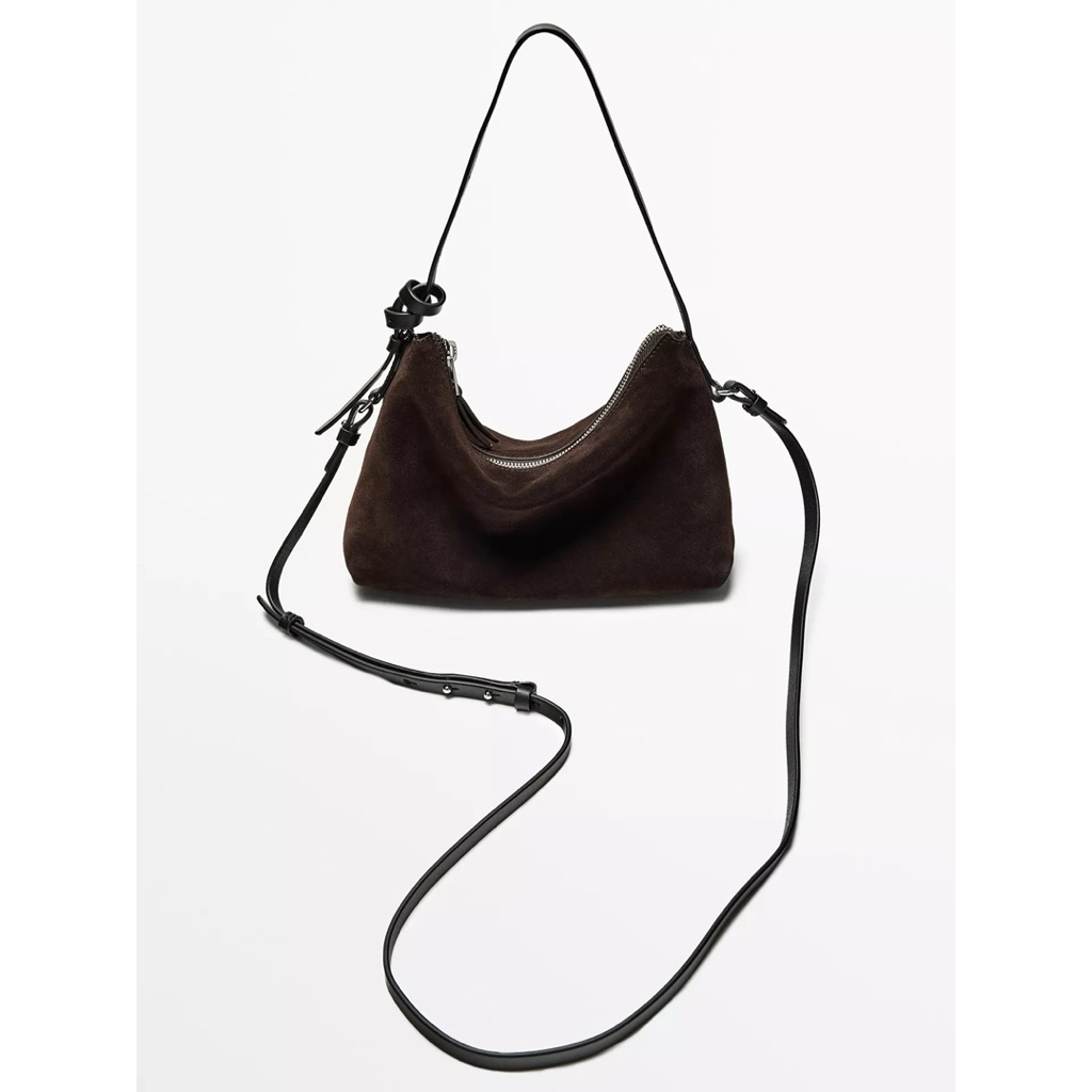 Tas massimo dutti suede leather kecil warna dark brown