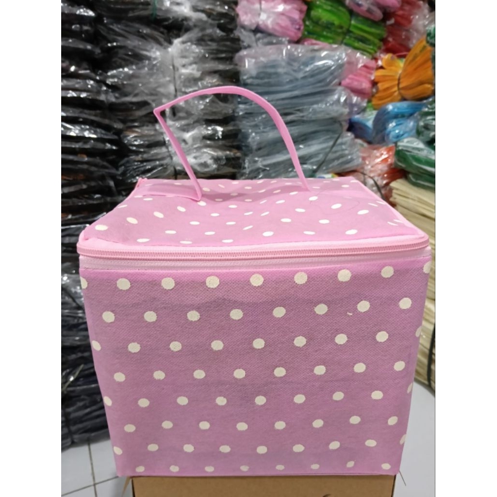 Tas hajatan kubus resleting polkadot pink Uk 22x22x20cm(12pcs)