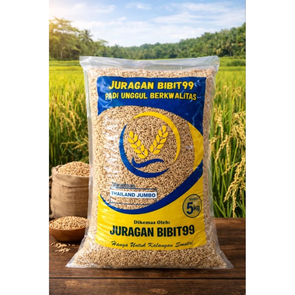 benih padi unggul thailand jumbo hasil nasi pulen  kemasan 5kg