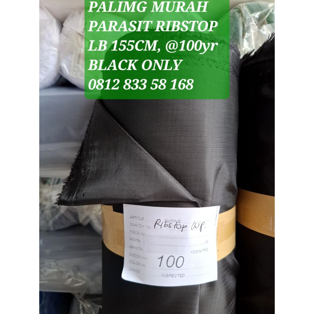 1roll=100Yrds. Parasit Ribstop Waterproof. Lebar 155cm. Parasit Kotak Kotak. Kain kotak kotak. Black