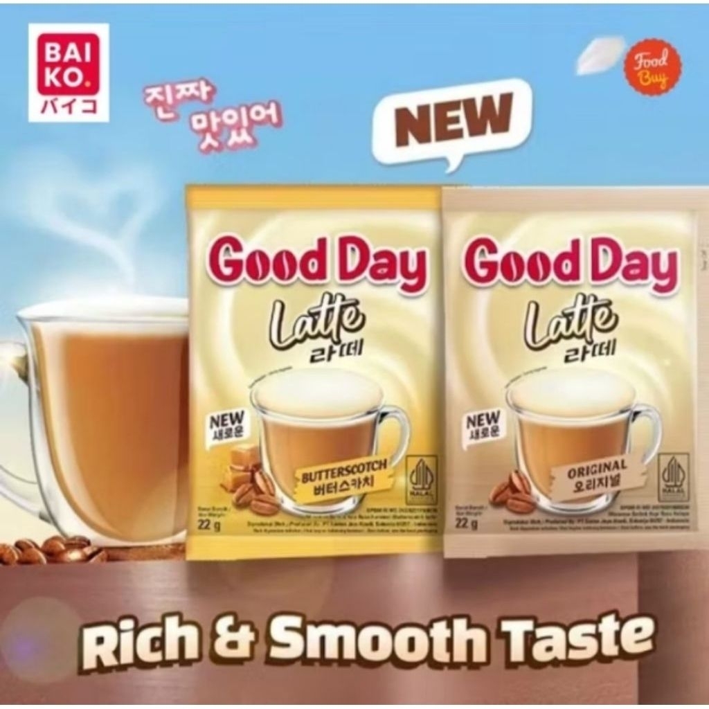 Good Day Latte 22g 10 Sachet - Rasa Original dan Butterscotch, Sensasi Kopi Manis & Creamy