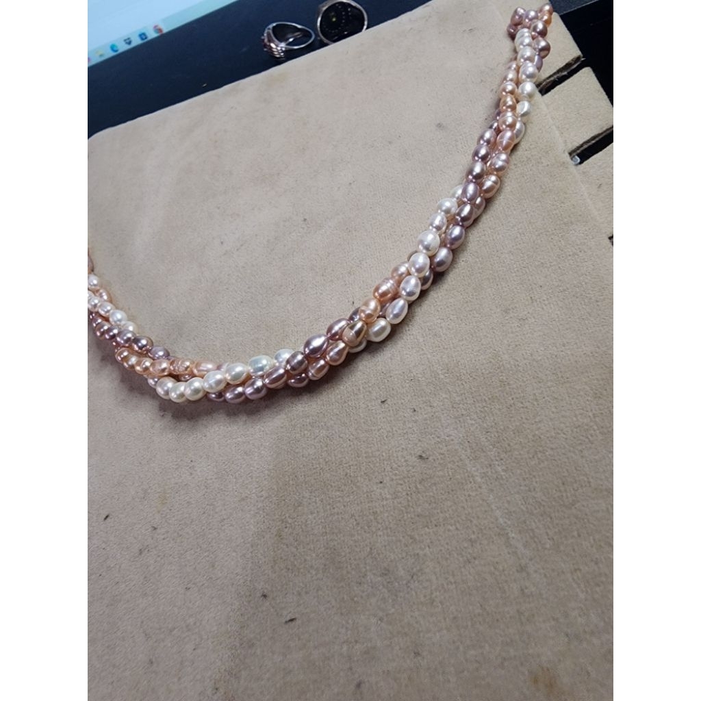 Kalung mutiara air tawar 3susun kombinasi warna panjang 40cm