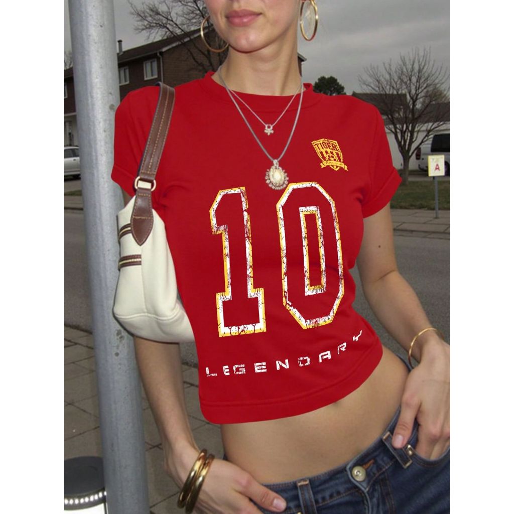 Red Crop Top Baby Kiss Motif Keren Legendary Simple Dtf Bahan Adem Katun