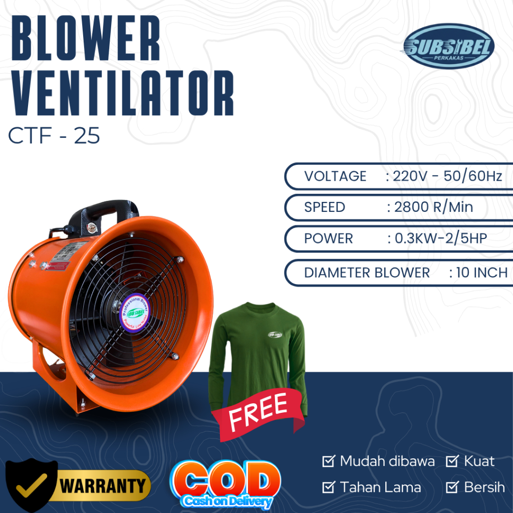 Kipas Blower 10 Inch CTF-25 Kipas Angin Hisap 0.3KW Blower Ventilator Dapur Gudang