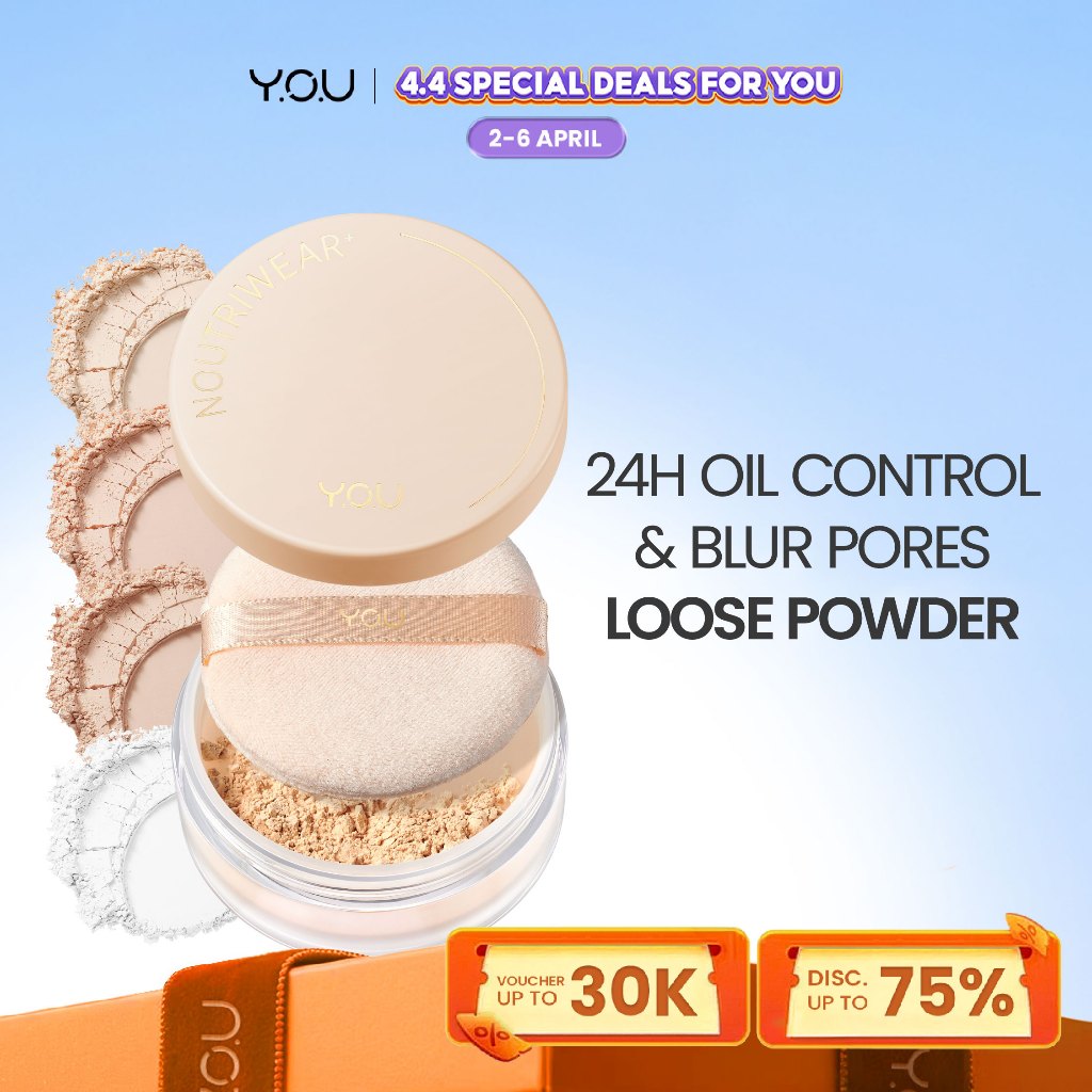 YOU NoutriWear+ Airy Fit Loose Powder Nourishing Oil Control | Bedak Tahan Lama 24 Jam | Bedak Tabur