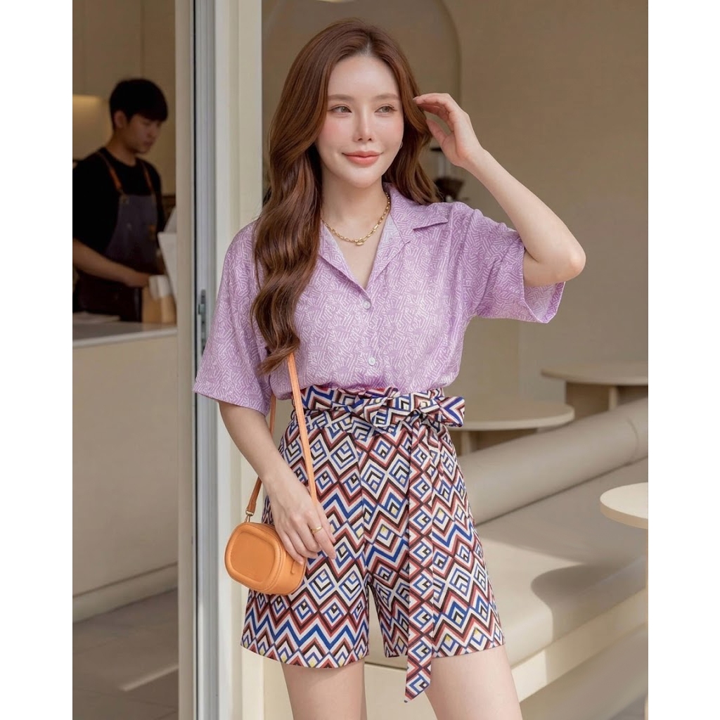 8808 Exotic Shirt Set | Casual Set Korean Style Fashion Wanita Kekinian