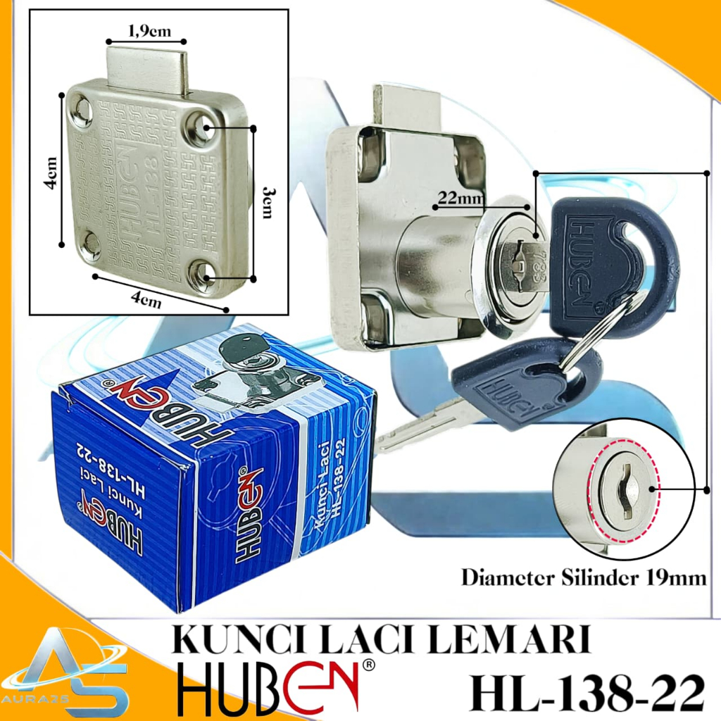 HUBEN HL-138-22 Kunci Laci Lemari/Kunci Loker Cabinet 19mm