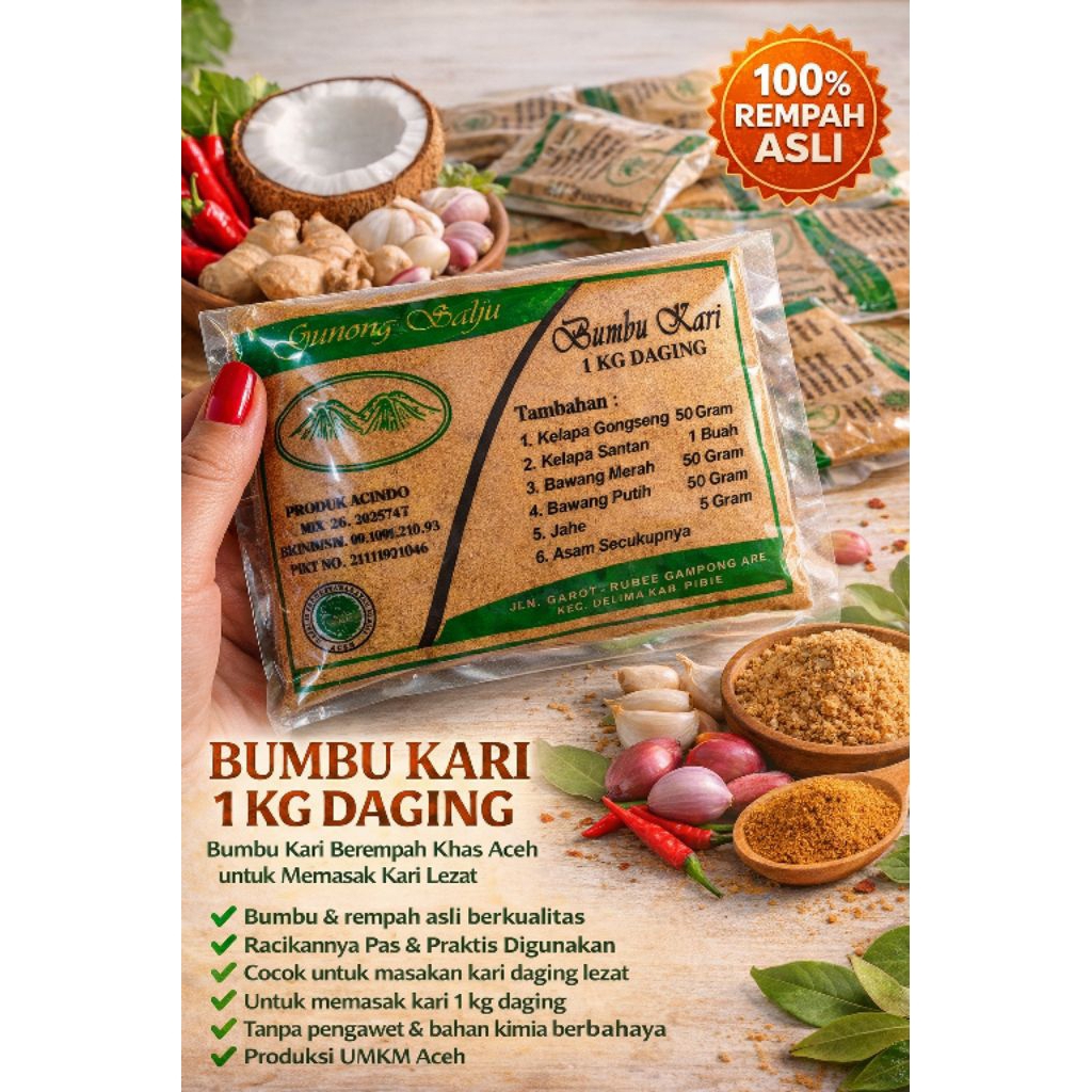 Bumbu Kari Khas Aceh Gunong Salju – Resep Tradisional Rasa Otentik. Untuk 1kg Daging