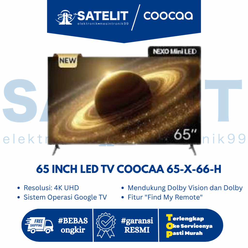TV 65 INCH COOCAA 65X66H Smart TV 65 Inch QD-Mini LED 4K UHD Google TV 120Hz Dolby