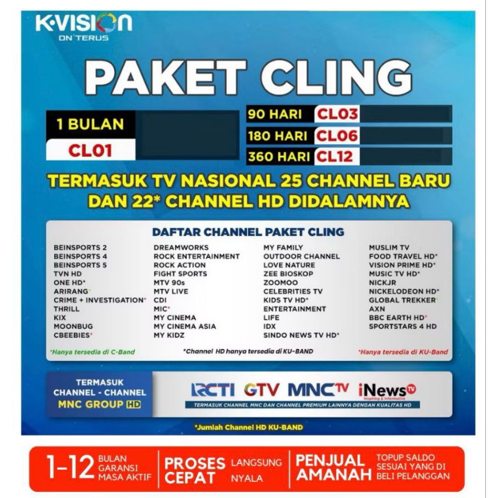 Termurah K VISION Paket CLING 1Tahun/360 Hari MNC GROUP K-VISION CL12