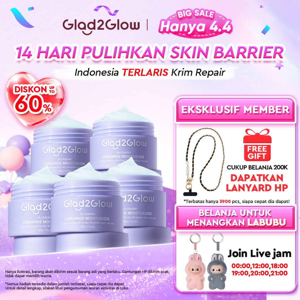 Glad2Glow Blueberry 5% Ceramide Moisturizer Repair Barrier Pulihkan skincare day cream Night Cream k