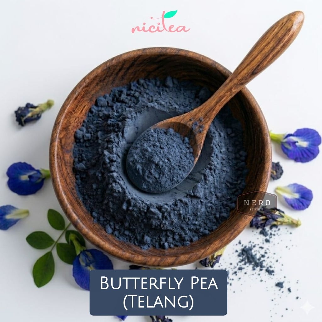 BUTTERFLY PEA POWDER 25gram - NICITEA / Bubuk Telang / Superfood Powder / Bubuk Biru Alami bubuk bun