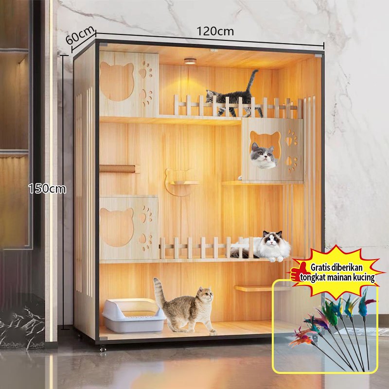 L&Q [Stik Gratis ]Rumah kucing mewah Kandang kucing Rumah kucing kayu tahan gores Vila Kucing Kandan